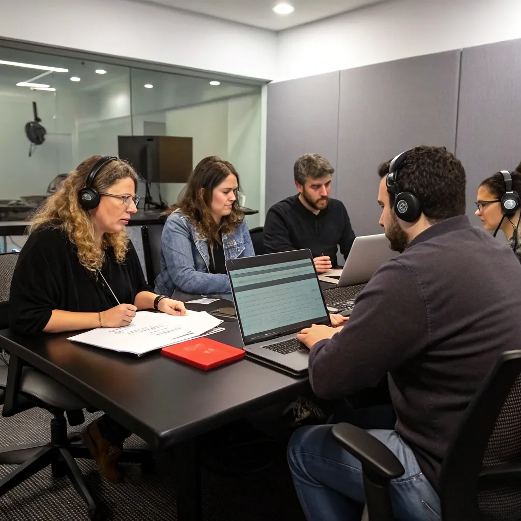 Our professional dubbing team in a meeting